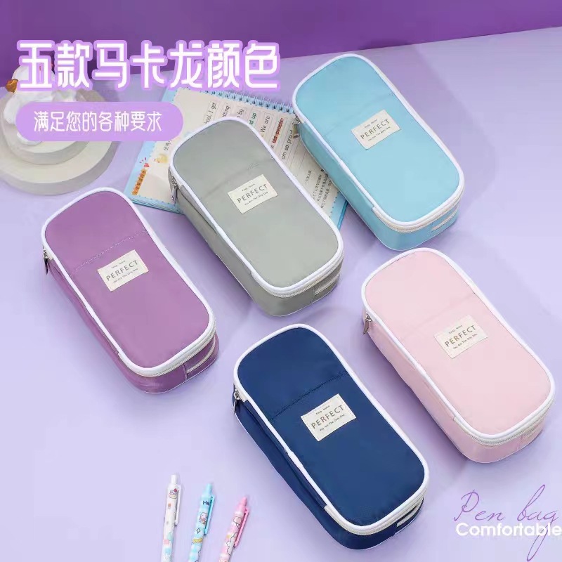 Cross-Border Macaron Pencil Case Primary School Students 235 Grade Internet Celebrity Large Capacity Japanese Style Multifunctional Pen Case Pencil Box