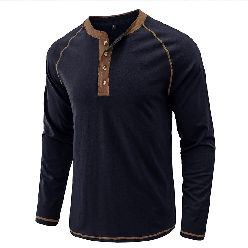 Cross-Border Men's Clothing Fall Winter Men's Henley Shirt European and American Men's Long-Sleeved T-shirt Amazon Foreign Trade Outdoor Bottoming Shirt Speed