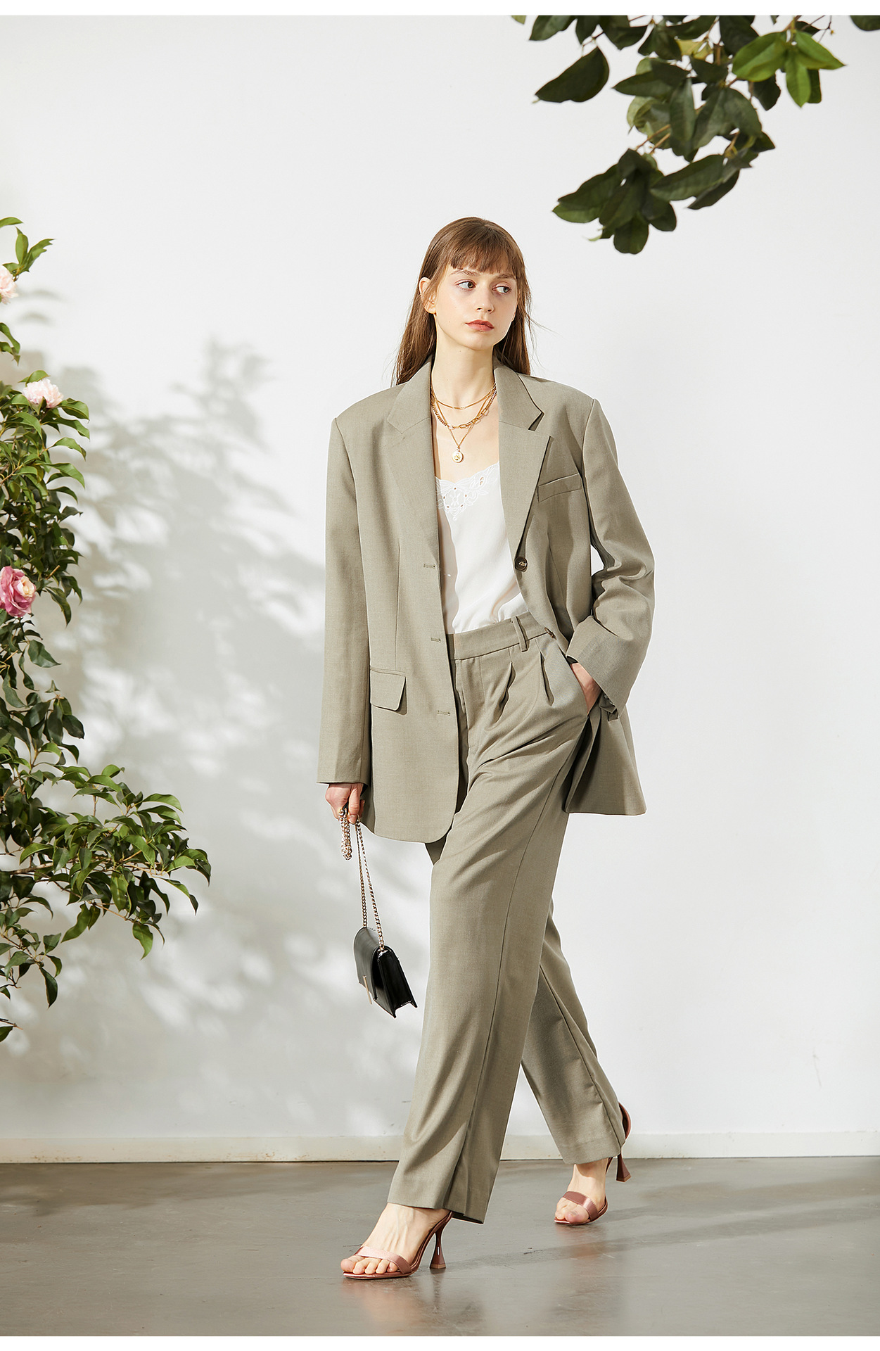 米可帛恩秋季新款宽松休闲西装外套中长款廓形西服上衣82964a