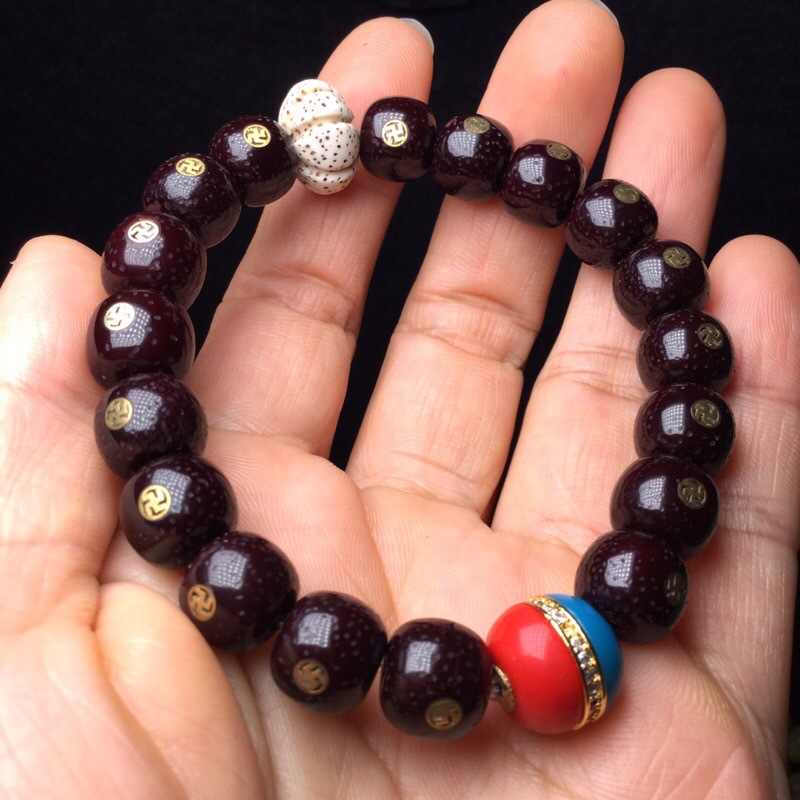 朱砂供星月菩提镶铜卐字万字手串手持文玩佛珠搭配雪巴琉手串批发