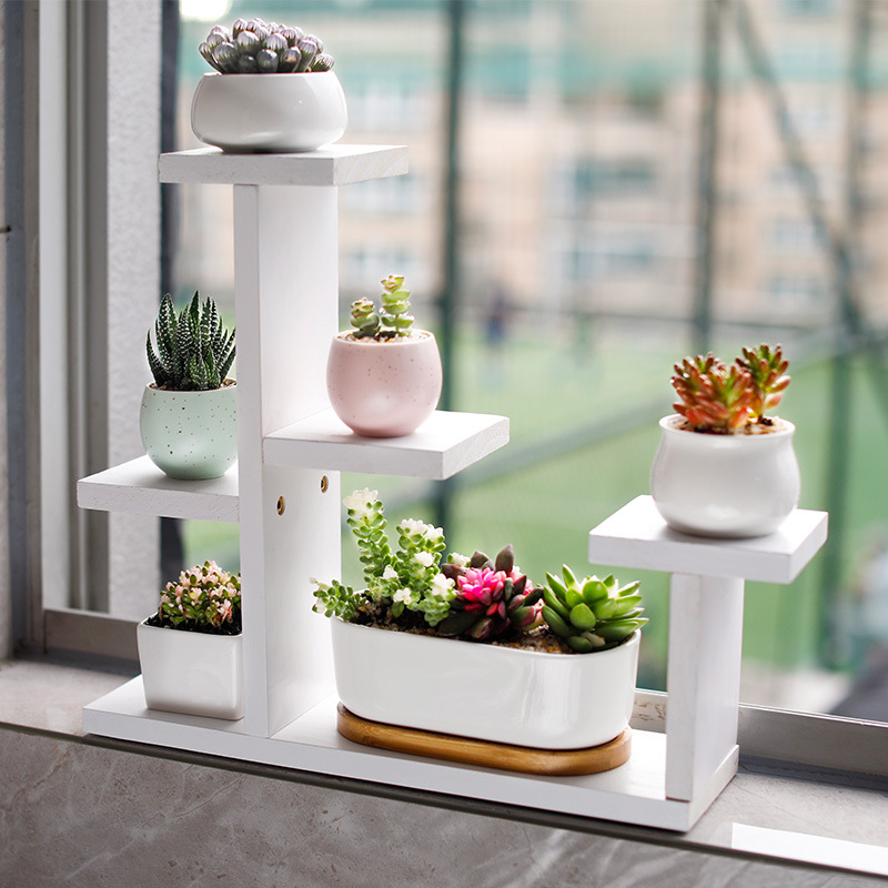 办公室内桌面多肉小花架实木多层阳台窗台飘窗迷你花盆架子置物架