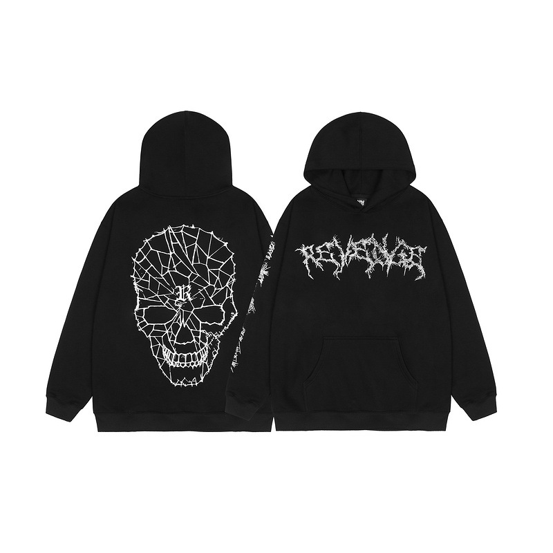 欧洲站秋冬新款潮牌revenge连帽卫衣骷髅头长袖套头情侣宽松外套