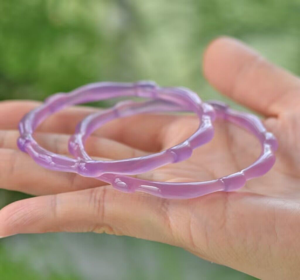 批发冰种6m粉紫色紫罗兰竹节玉髓手镯细竹子玛瑙玉镯礼品直播货源