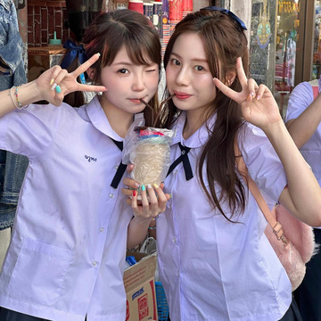 泰国校服女学生同款校服短袖长袖衬衫短裙jk制服裙子毕业班服套装