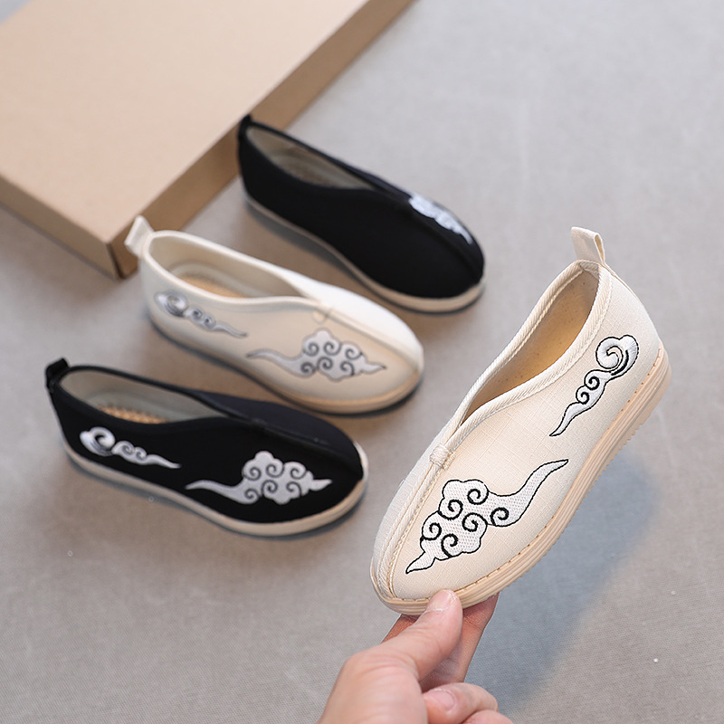 汉服鞋子男童古风儿童黑布鞋古装绣花鞋民族中国风老北京加绒棉鞋