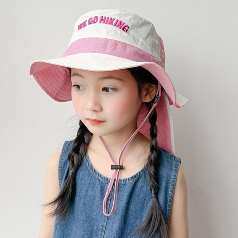 儿童防晒渔夫帽子春夏女童速干披肩遮阳帽宝宝出游户外男童太阳帽