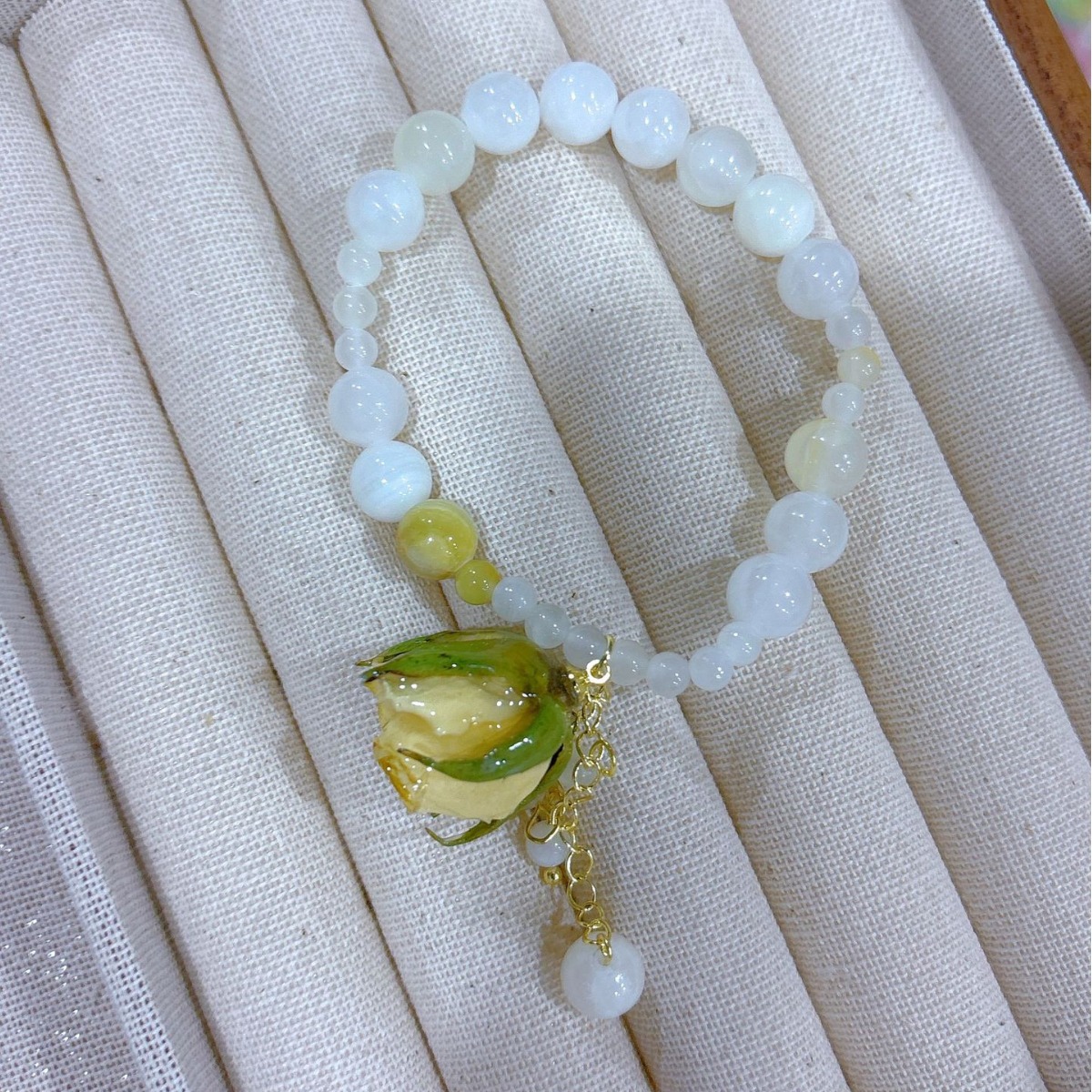 duoyi原创设计天然青花石永生花手链小众设计流苏可拆卸吊坠手链