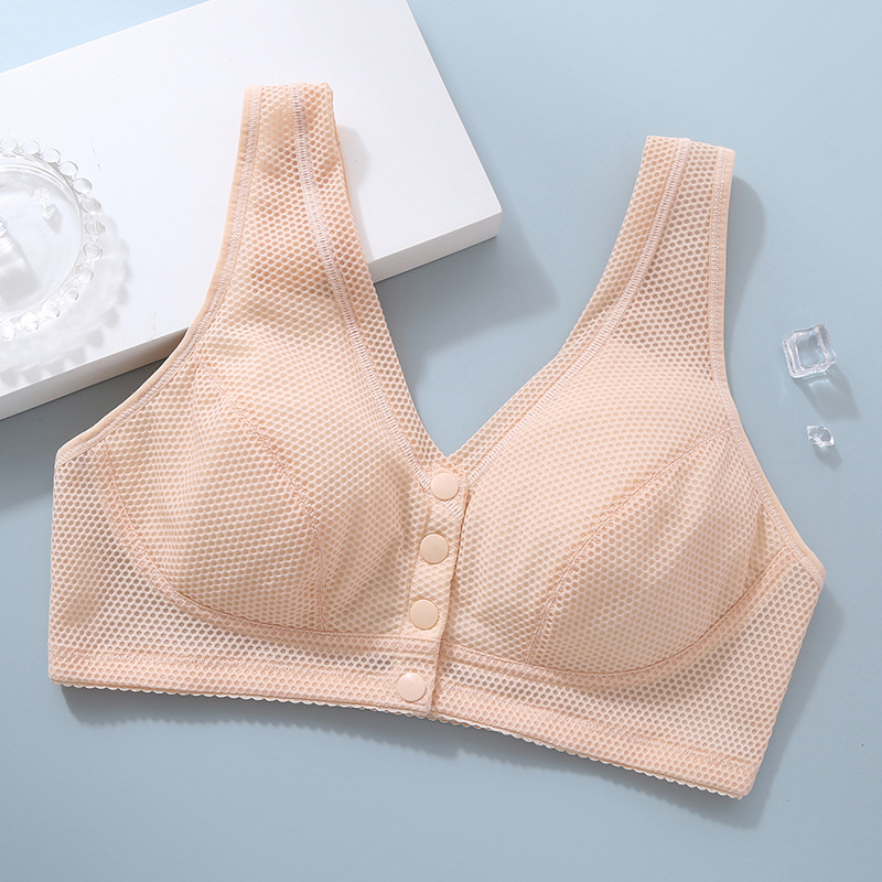 Summer Middle-Aged and Elderly Bra Wireless Push up plus Size Honeycomb Thin Bra Front Buckle Vest Mother Underwear Women