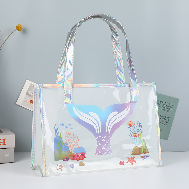 Trendy Sequin Printing Jelly Tote Street Cool PVC Handbag Reflective Portable Zippered Square Bag