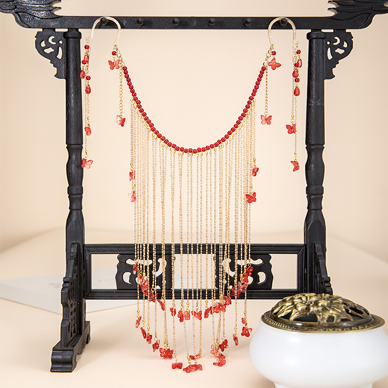 古风明制汉服配饰古装头饰超仙气少女步摇长流苏面纱古代挂耳面帘