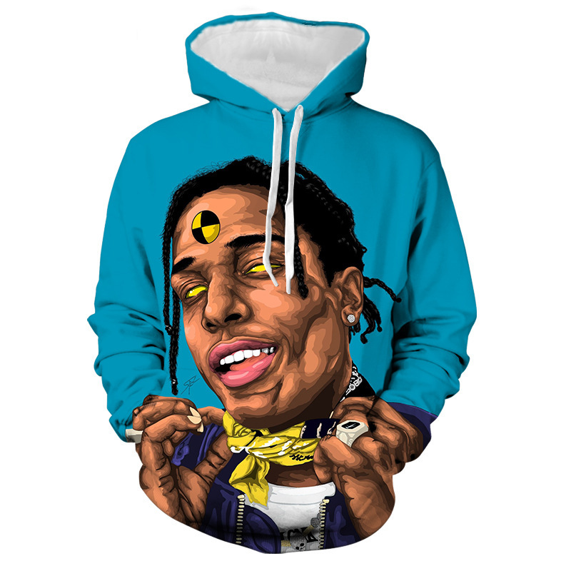 2022跨境新品美国新生说唱歌手 asap rocky 3d印花休闲连帽卫衣