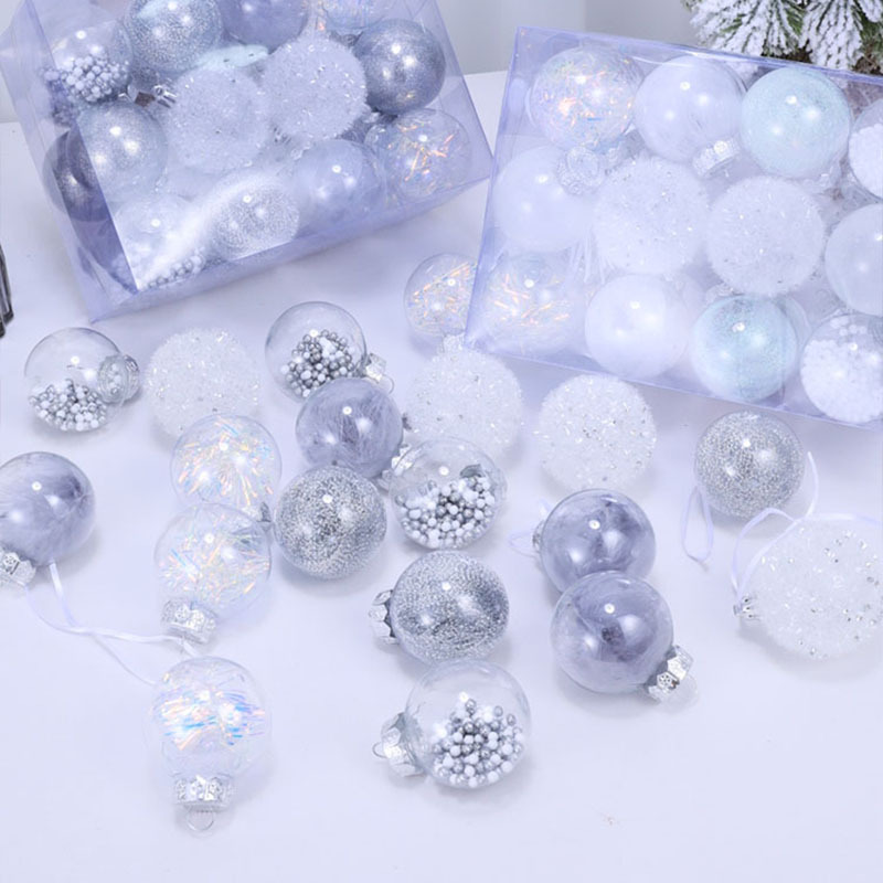 圣诞球装饰品红色亮片冰晶爆闪泡沫球创意雪花圣诞树场景挂饰配件