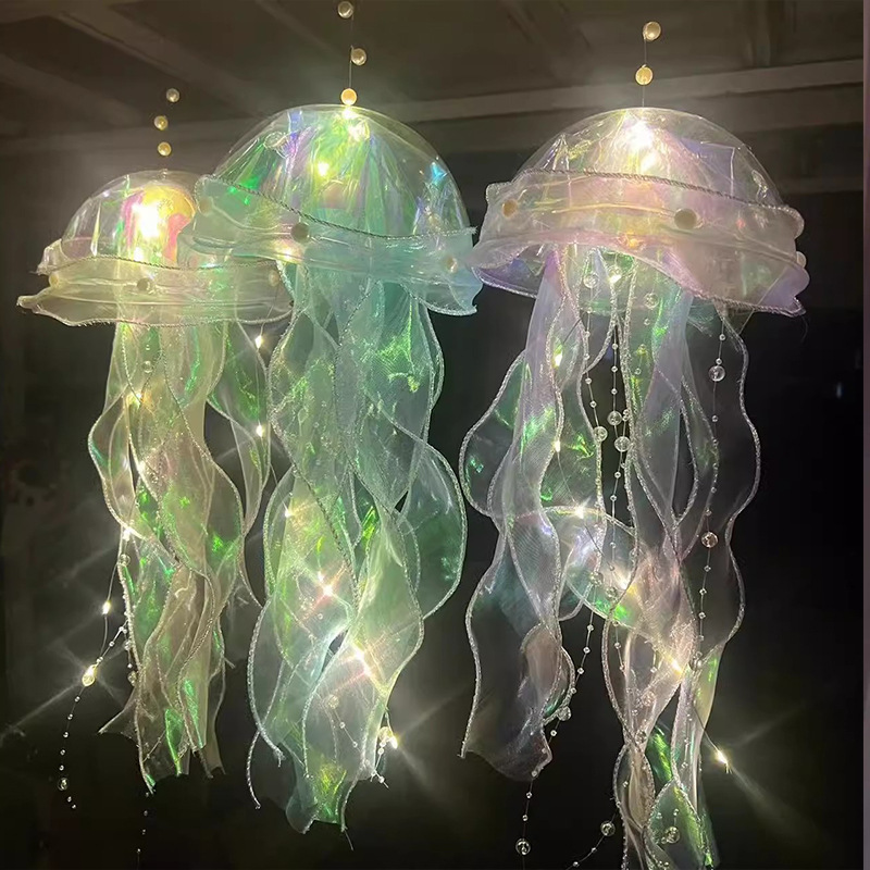 Creative Glow Jellyfish Lamp Finished Hand-Held DIY Material Package Charms Hangings Internet Celebrity Small Night Lamp Come and Set up a Stall Together