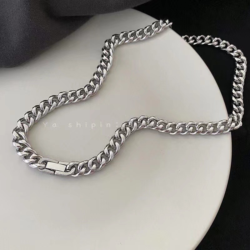 Titanium Steel No Fading Chunky Chain Necklace Cuban Link Chain Necklace Women's Men's Fashion Ins European and American Street Hip Hop Sweater Chain Accessories