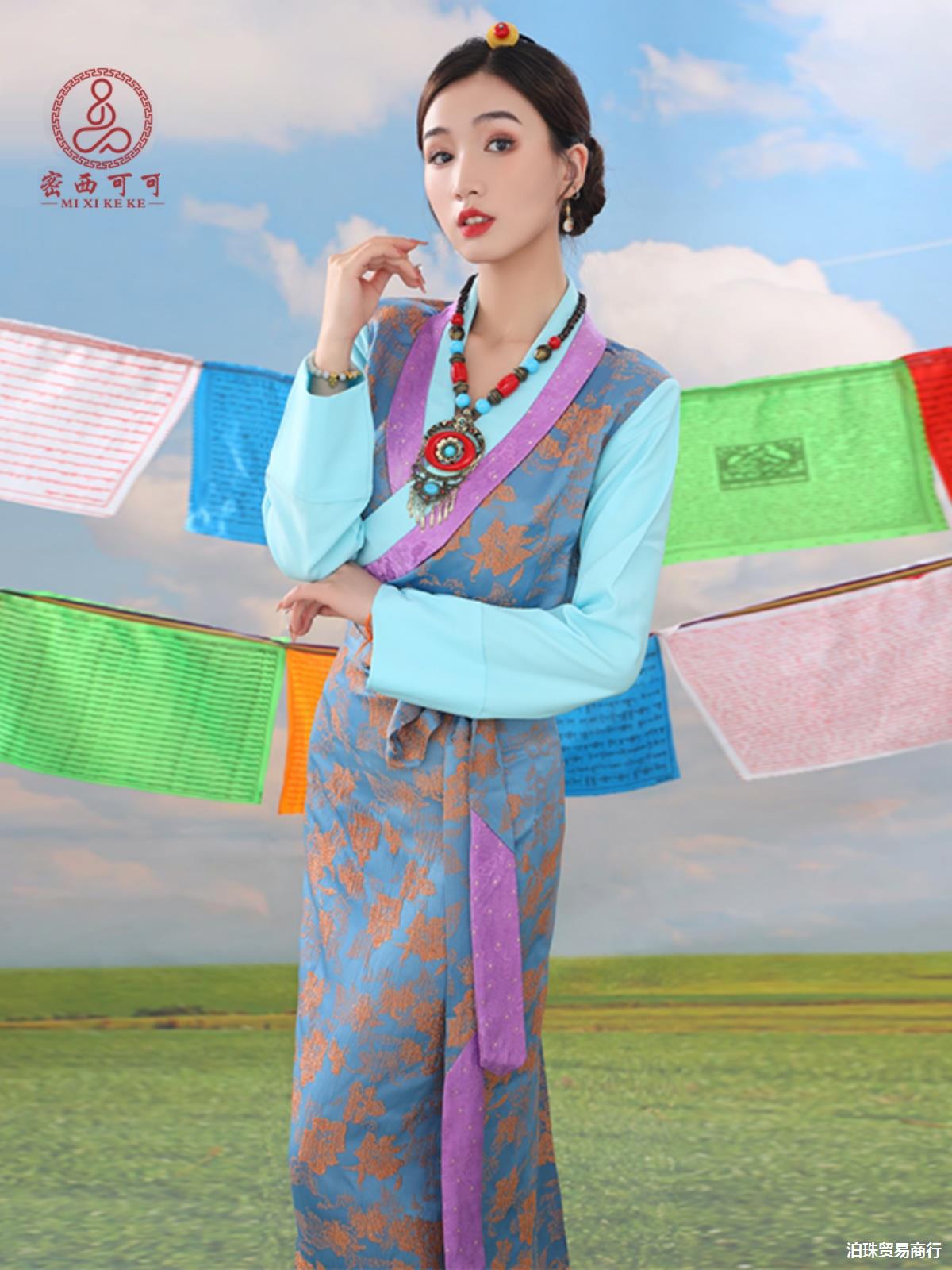 藏式拼接撞色西藏服夏季假两件藏装刺绣民族风拉萨服