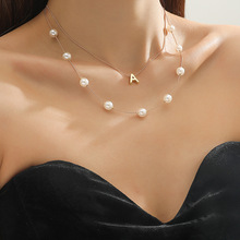 欧美跨境新款饰品巴洛克双层珍珠时尚简约A字型吊坠优雅项饰女