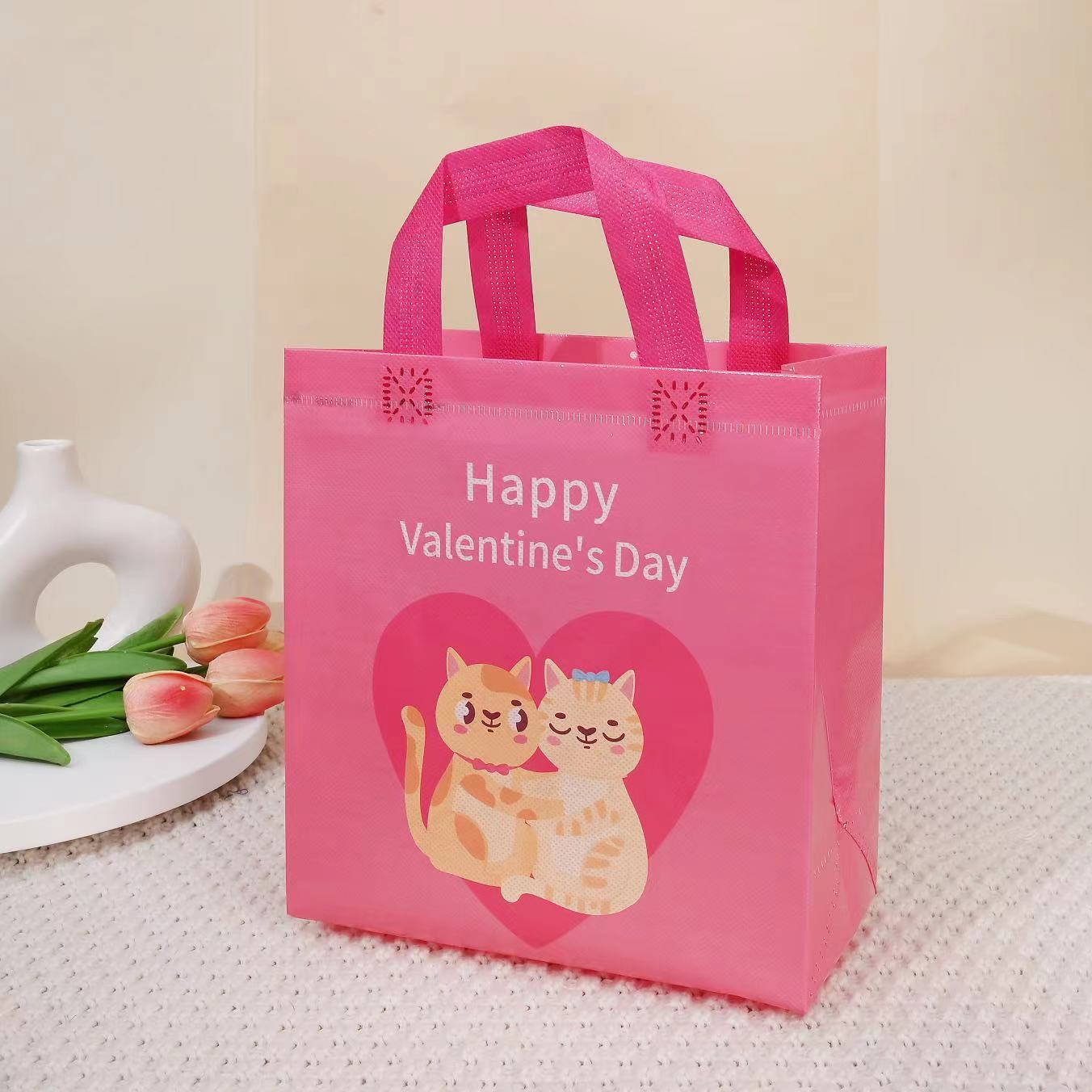 Cross-Border Hot Sale Cute Cartoon Valentine's Day New Non-Woven Bag Women's Shopping Handbag Trendy Couple Gifts