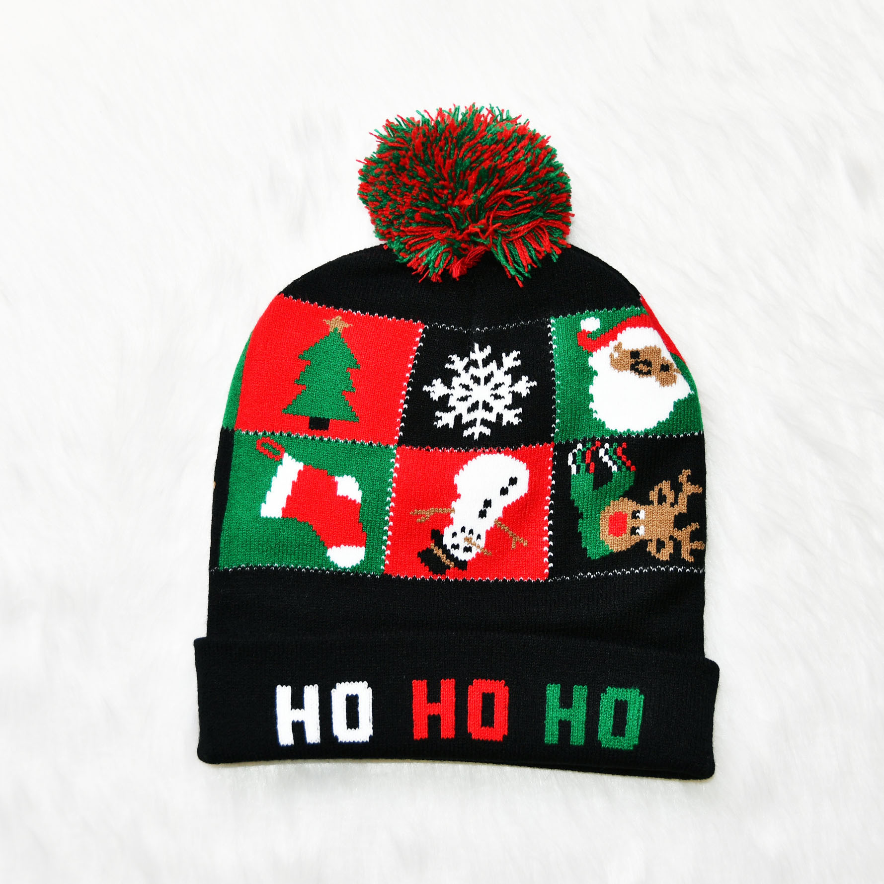 New Adult and Children Christmas Hat Colorful Luminous Knitted High-End Flanging Christmas Hat Christmas Hat