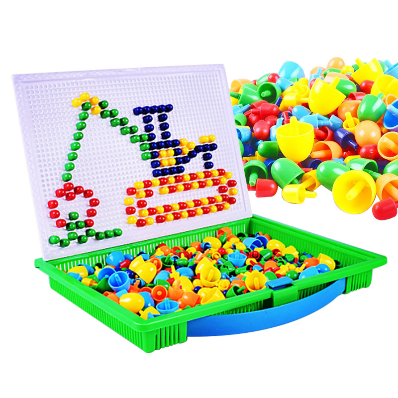 儿童蘑菇钉 益智蘑菇丁插板玩具 296粒组合拼插拼图 手工科教玩具