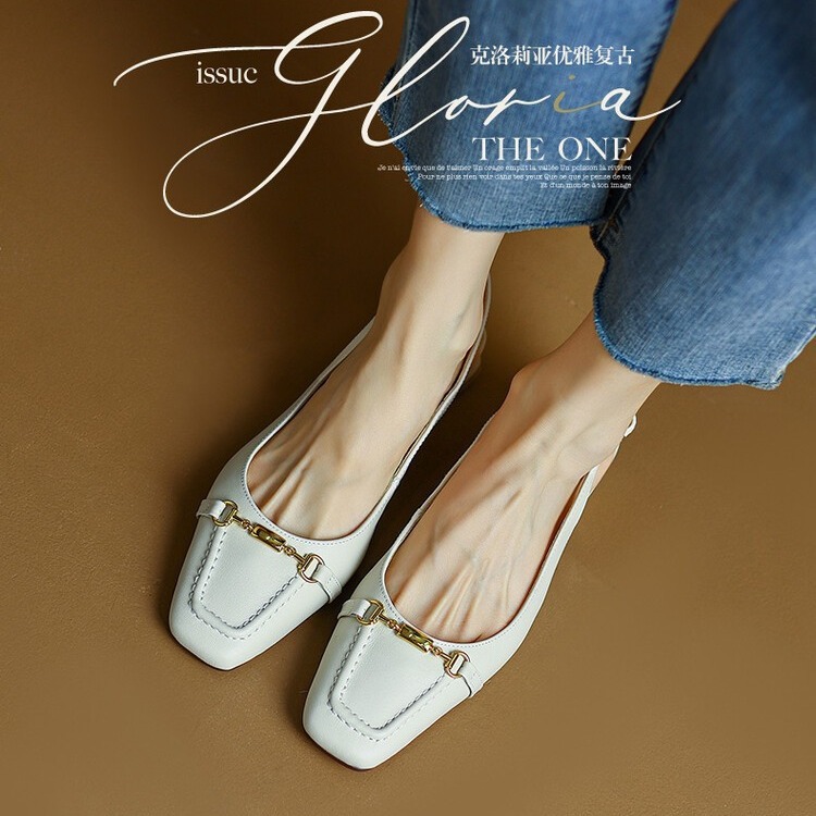 清仓特价~头层牛皮40大码凉鞋女平底方头软底豆豆鞋小皮鞋酒红色