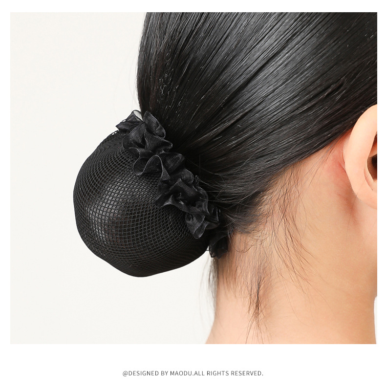 猫度儿童拉丁舞盘发网盘发丸子头舞蹈头饰女童训练黑色盘发带头套