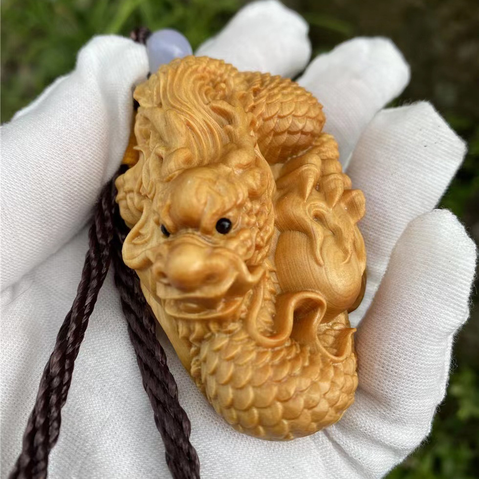 崖柏木雕刻神龙见首不见尾手把件 盘云龙文玩把件男士工艺小礼品