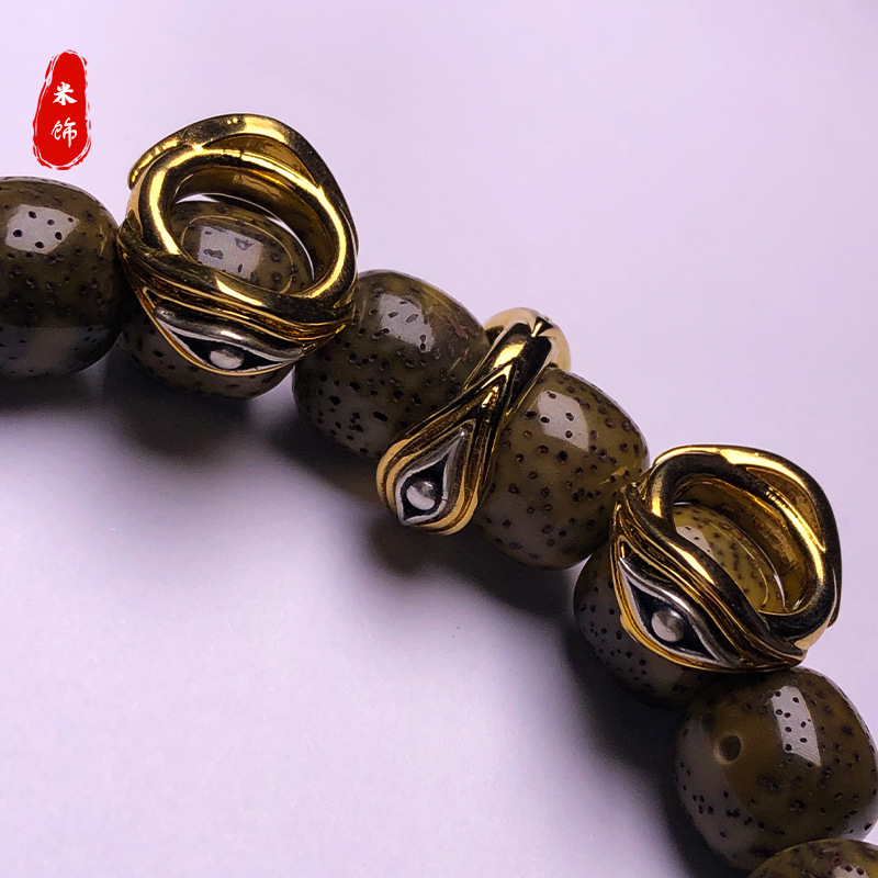 8k工艺金黄金眼法眼卡环925纯银天眼佛眼跑环文玩配饰猴头手串