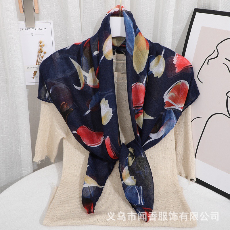90cm Square Scarf Cotton Warm Scarf Work Dustproof and Sun Protection Headcloth Middle-Aged and Elderly Mother Scarf Silk Scarf