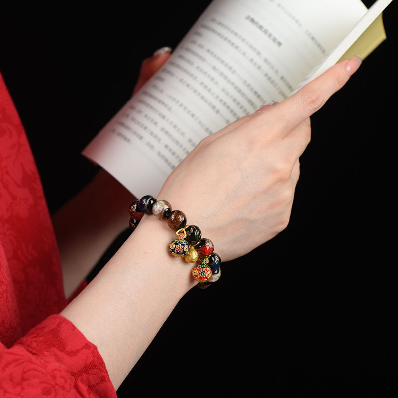 Fragrant Gray Colored Glaze Bracelet Zibo Boshan Ancient Bracelet Duobao Ornament Men and Women Swallowing Gold Beast Colorful Wholesale Glass Bead