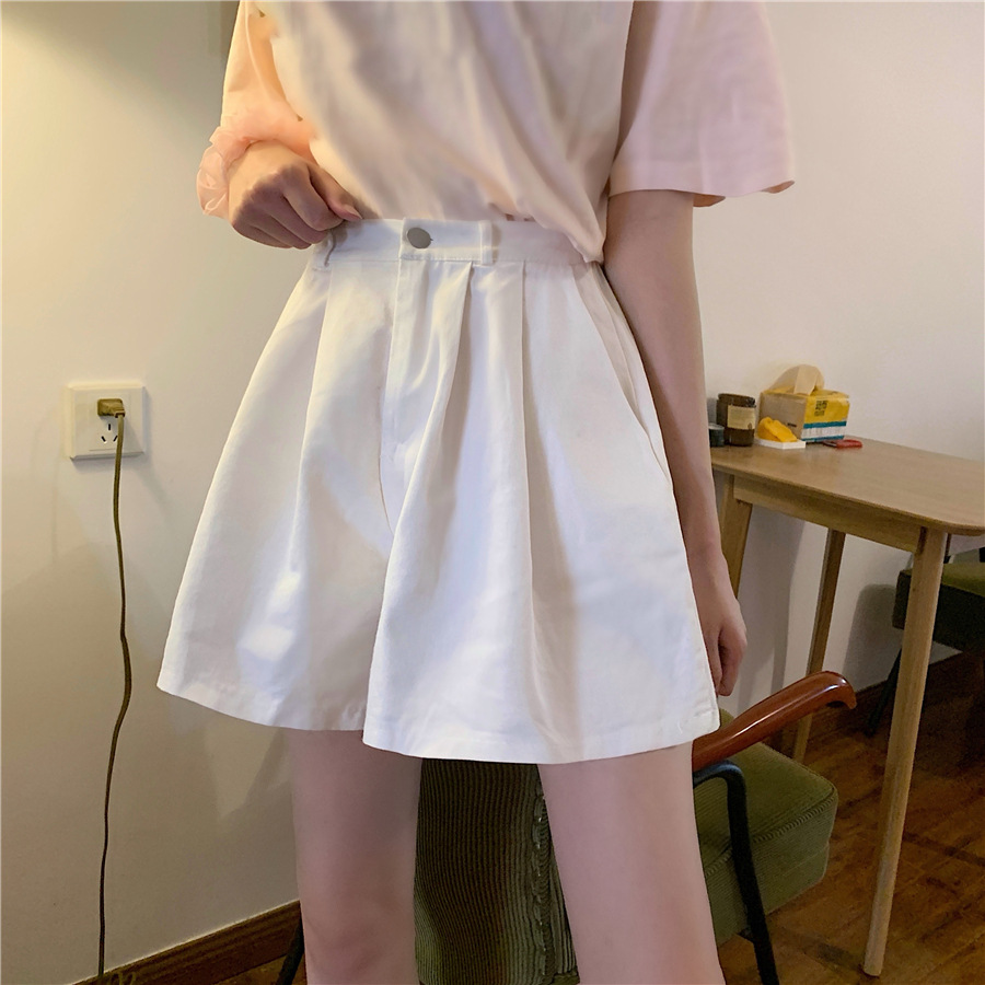 Cross-Border Hot Cotton Black Shorts Women 2023 New Elastic High Waist All-Matching Wide Leg Pants Student Casual Pants