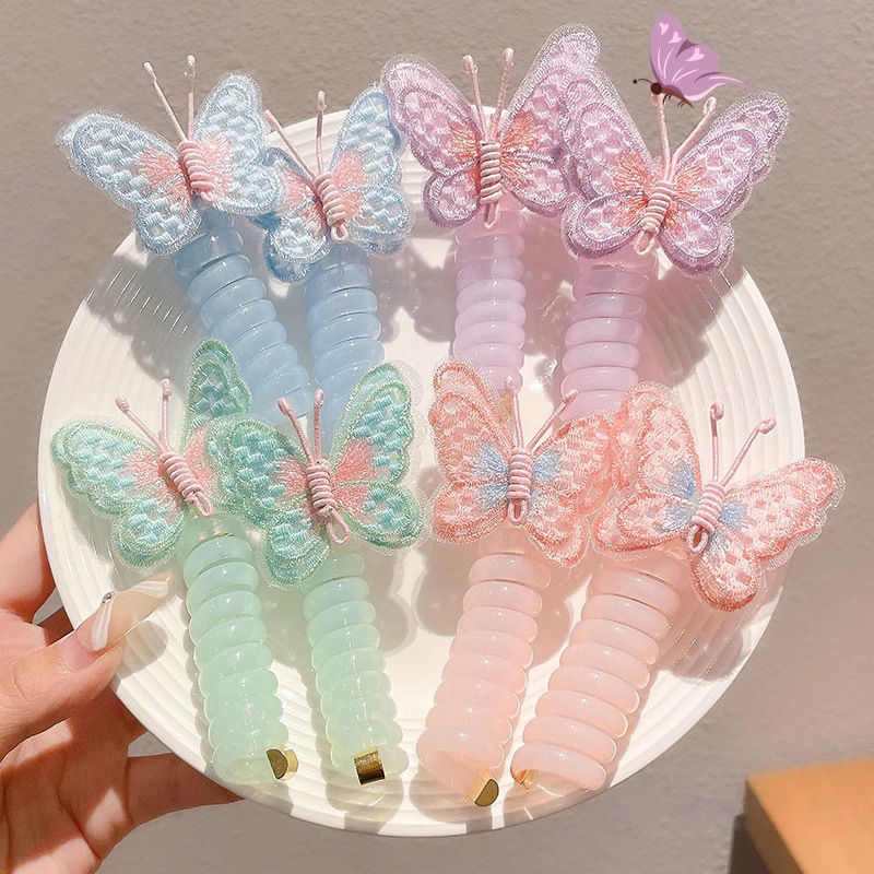 儿童多巴胺蝴蝶直条电话线发圈女童扎辫子头绳小女孩可爱发绳头饰
