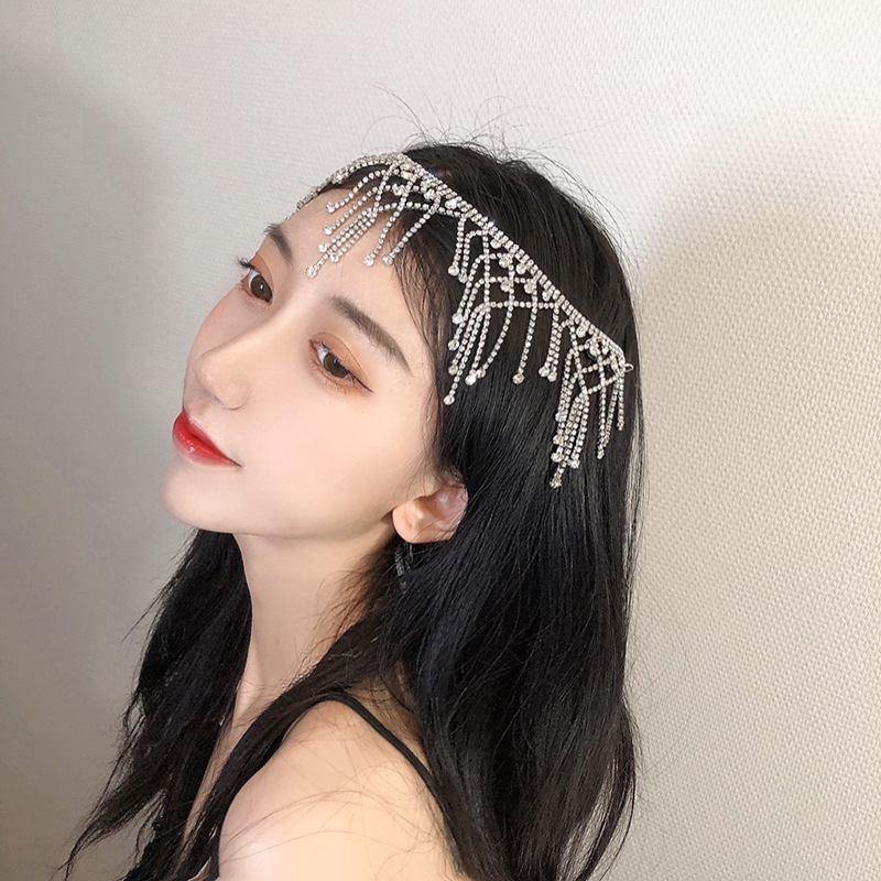 流苏发箍女水钻流苏眉心坠额链公主发箍一体头箍后挂式森系发饰