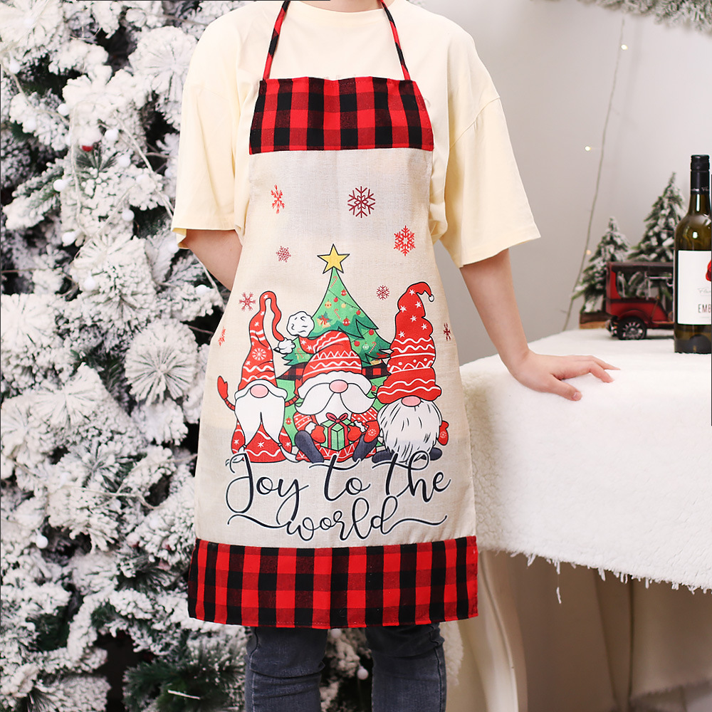 Mingguan Christmas Decorations Linen Faceless Doll Apron Fabric Color Apron Restaurant Kitchen Dress up Cross-Border