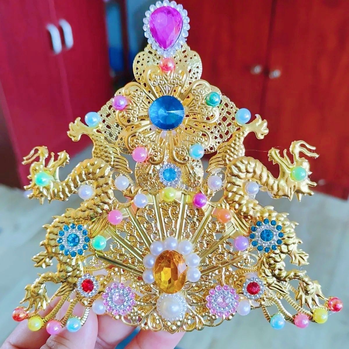 手工双龙戏珠冠龙王九公子帽子龙冠男冠神像帽子头饰16寸可带