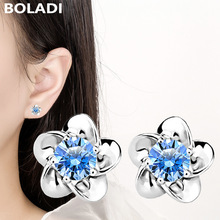 新款S999蓝色绽梅耳钉气质高级感轻奢耳饰设计感潮小众花朵女耳环