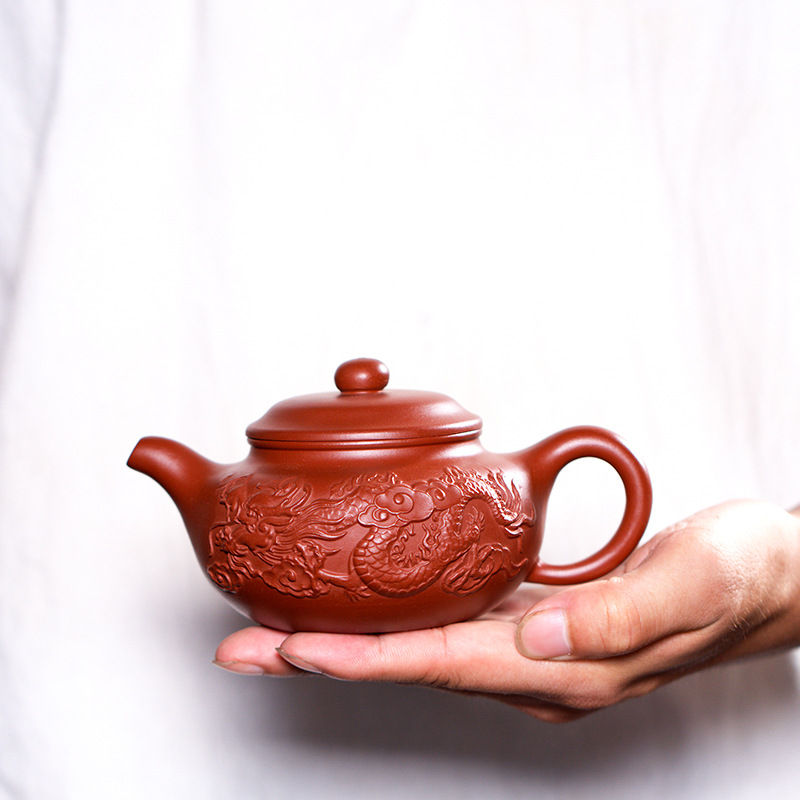 批发宜兴紫砂壶郝华成大红袍双龙仿古茶壶家用泡茶具货源一件代发