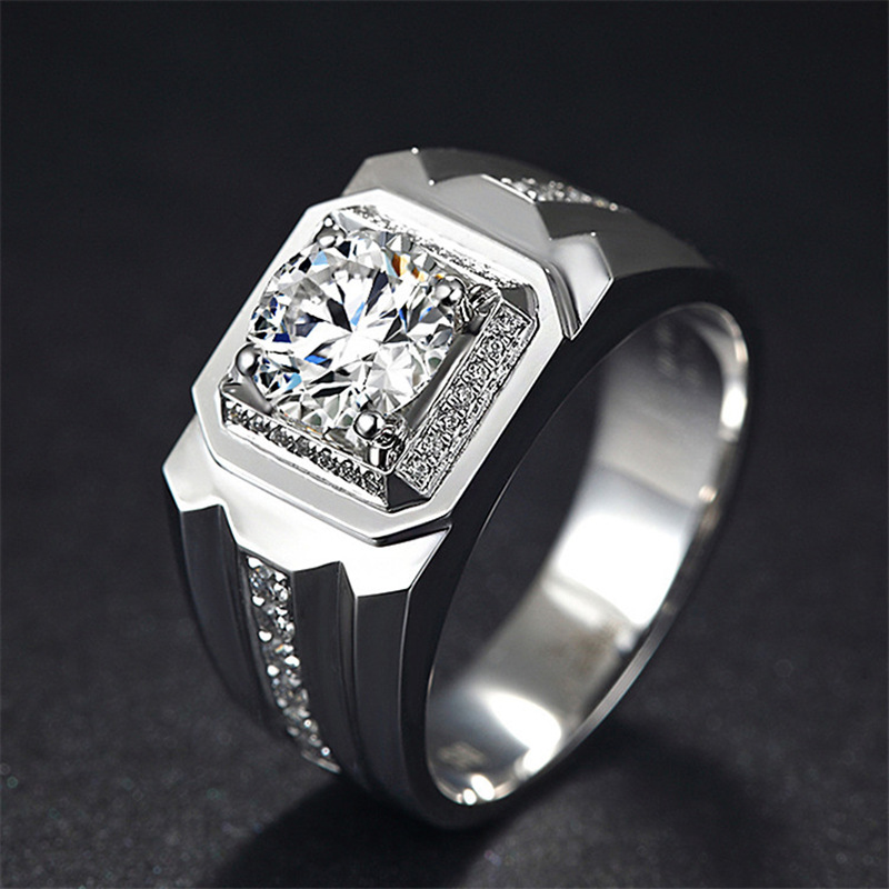 韩版热卖镀白金18k金钻戒男士求婚结婚钻石戒指正品闪钻睿智男戒