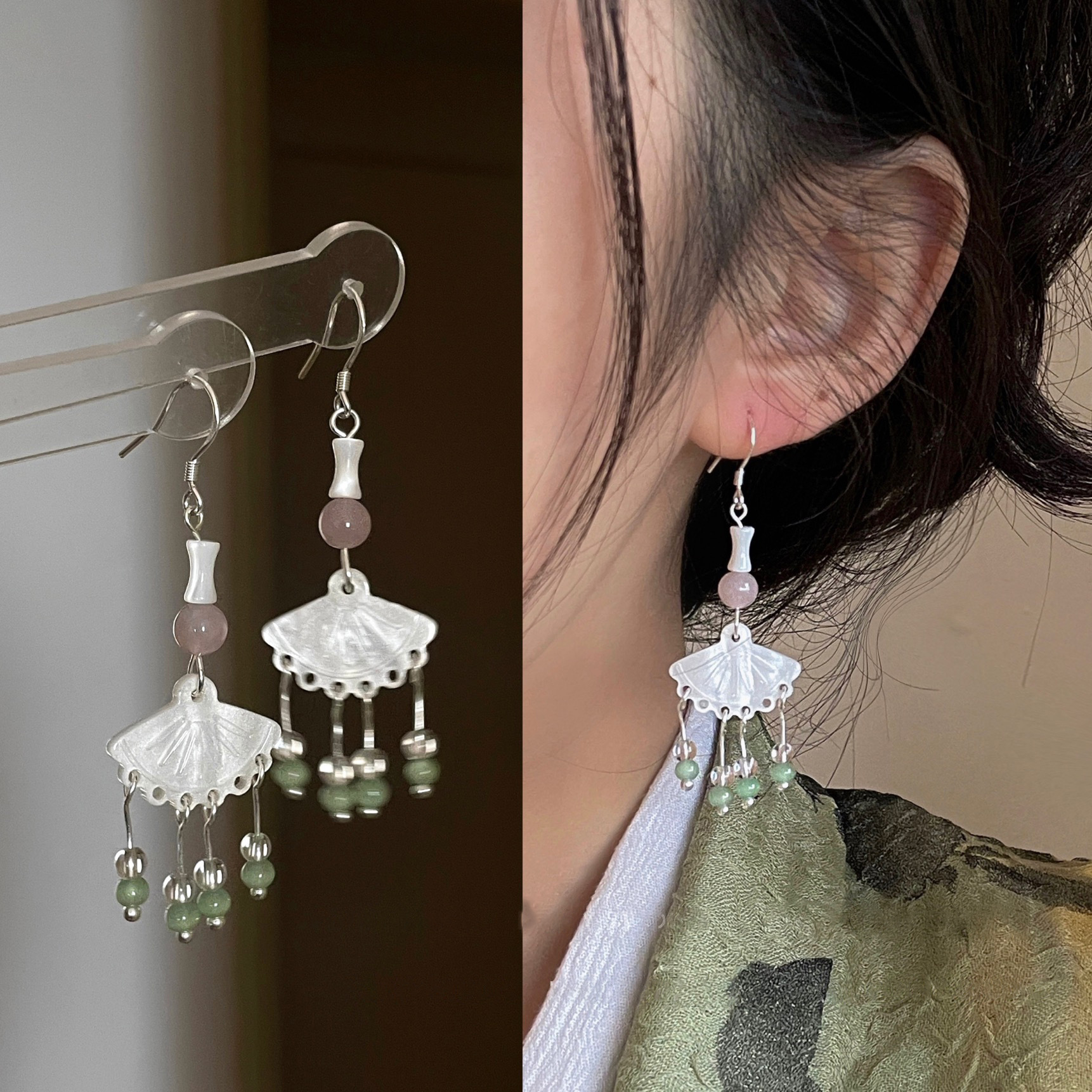 New Chinese Style Earrings Niche Design Elegant Fan Leaf Tassel Earrings Long Chinese Style Earrings 2023 New