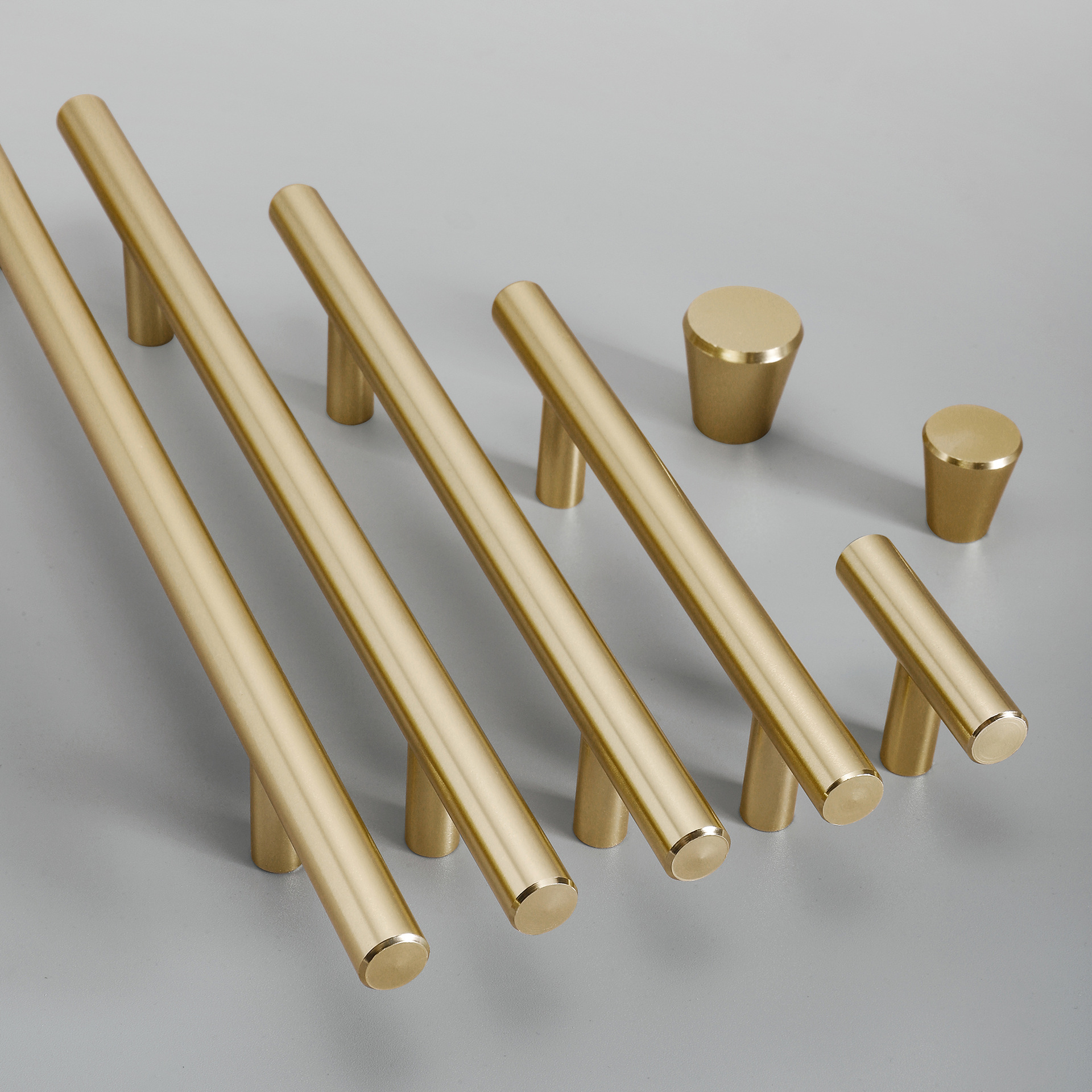 现代简约北欧铜色小拉手衣柜橱衣柜门亮金色加长实心圆管铝拉手