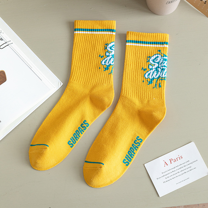 New Men's Autumn Long Socks Letter Pattern Long Sports Cotton Socks Casual Sports Style Cross-Border Supply