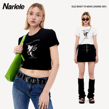 Nariele 黑色短款短袖t恤女夏季新款显瘦小众印花上衣潮流ins