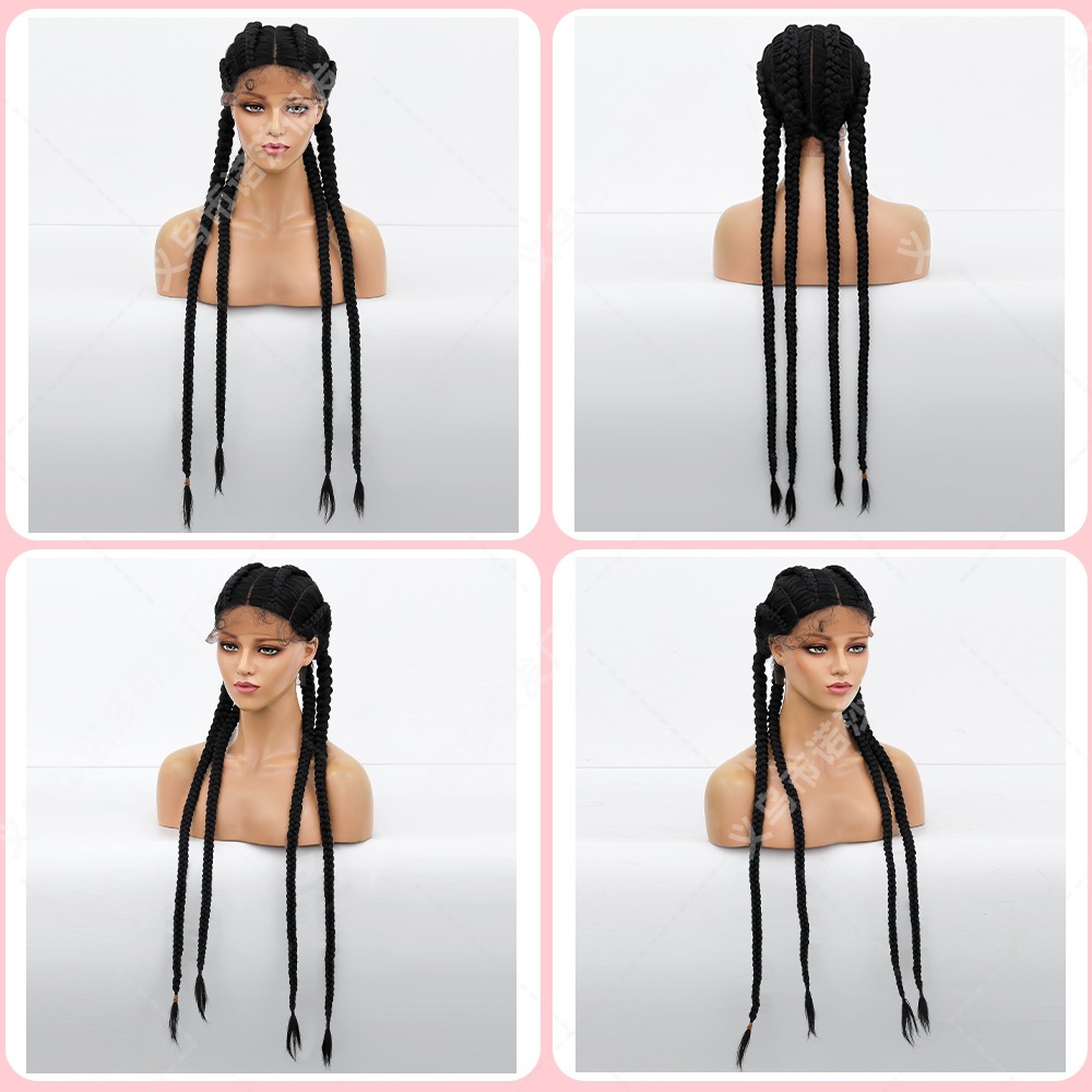 跨境新品假发 小脏辫 鱼骨编发前蕾丝四股辫braid lace wig 4plat