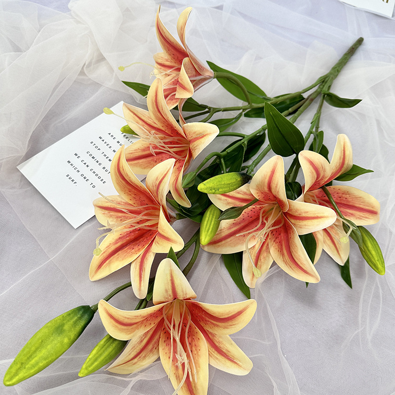 Wedding Celebration Decoration Meibao 6 Lily Artificial Flowers Road Lead Decorative Flowers Home Hotel Table Decoration Fake Flowers