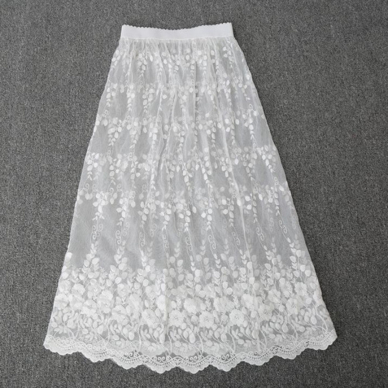 四季款 百搭蕾丝裙 打底半身裙 透视睫毛罩裙秋冬勾花镂空中长裙