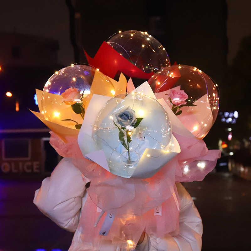 Internet Celebrity Rose Bounce Ball Luminous Transparent Wedding Birthday Party Holiday Decorations Arrangement Romantic Bouquet Balloon