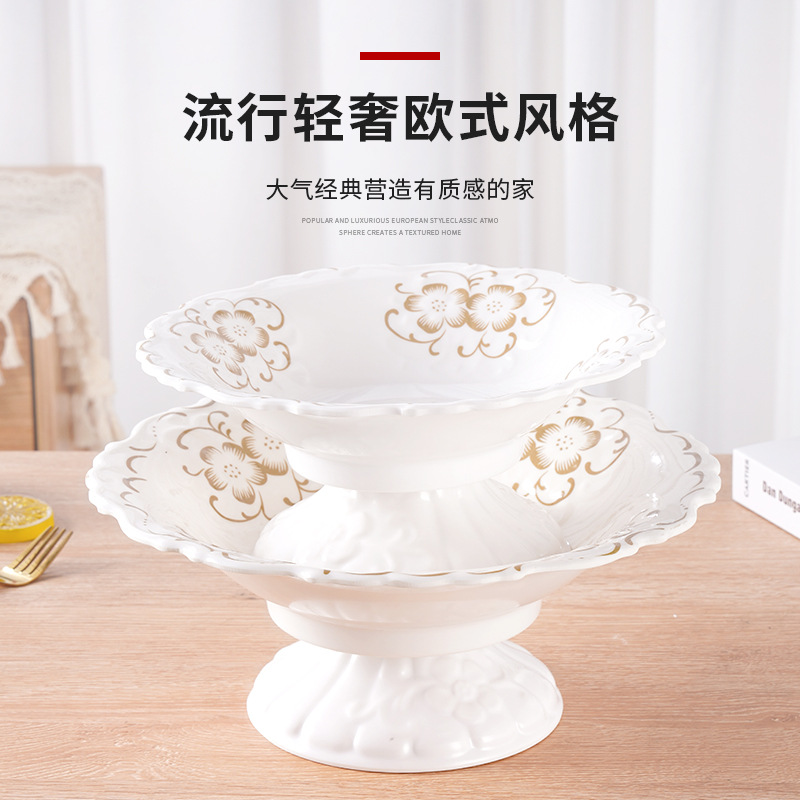 Golden Edge European Style Removable Household Melamine Fruit Plate with Base Living Room Imitation Porcelain Candy Plate Dried Fruit Tray Plate