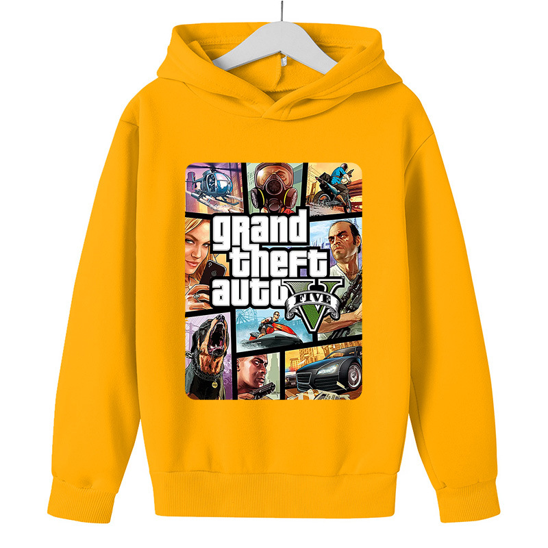 gta5侠盗猎车炫酷印花带帽无袋套头卫衣男童女童长袖上衣来图
