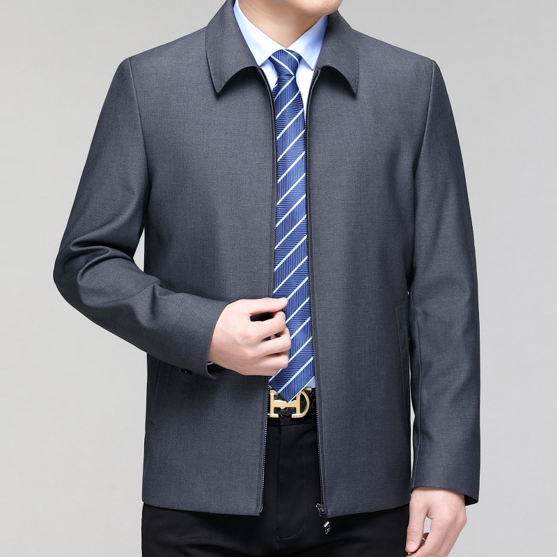 2024春秋中年爸爸男士秋季精纺羊毛夹克公务员领导干部夹克外套男