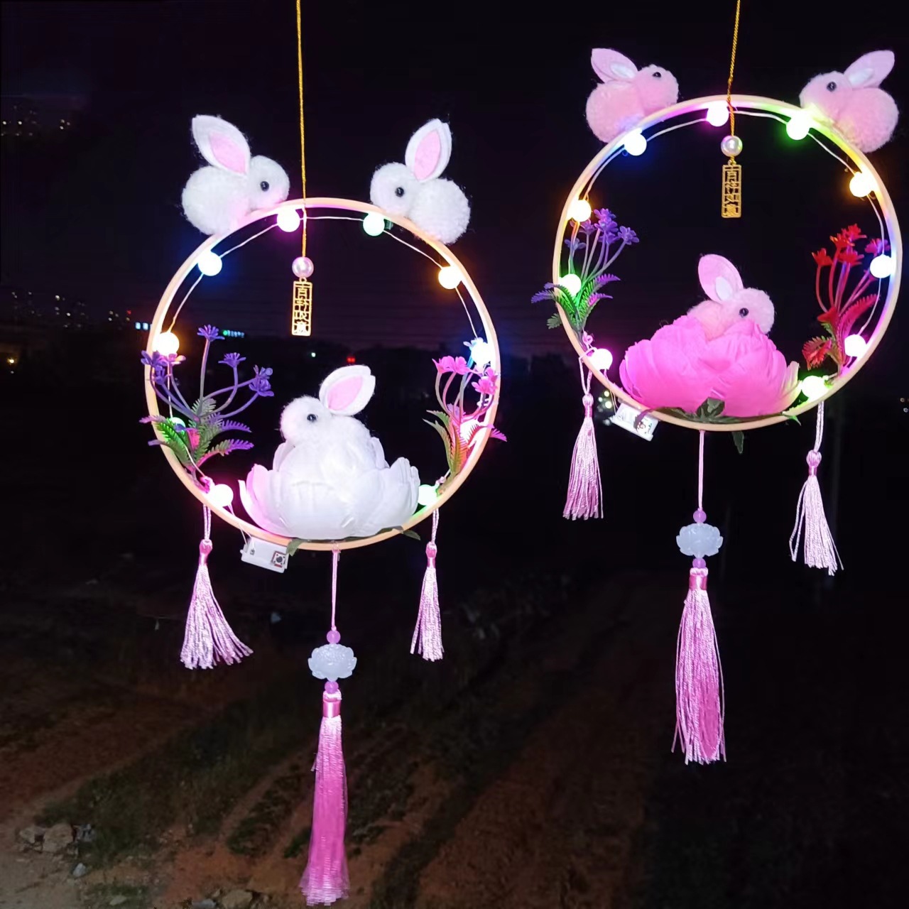 Wholesale New Stall Night Market Wooden Jade Hare Festive Lantern Finished Children's Portable Rabbit Lantern Luminous Toys