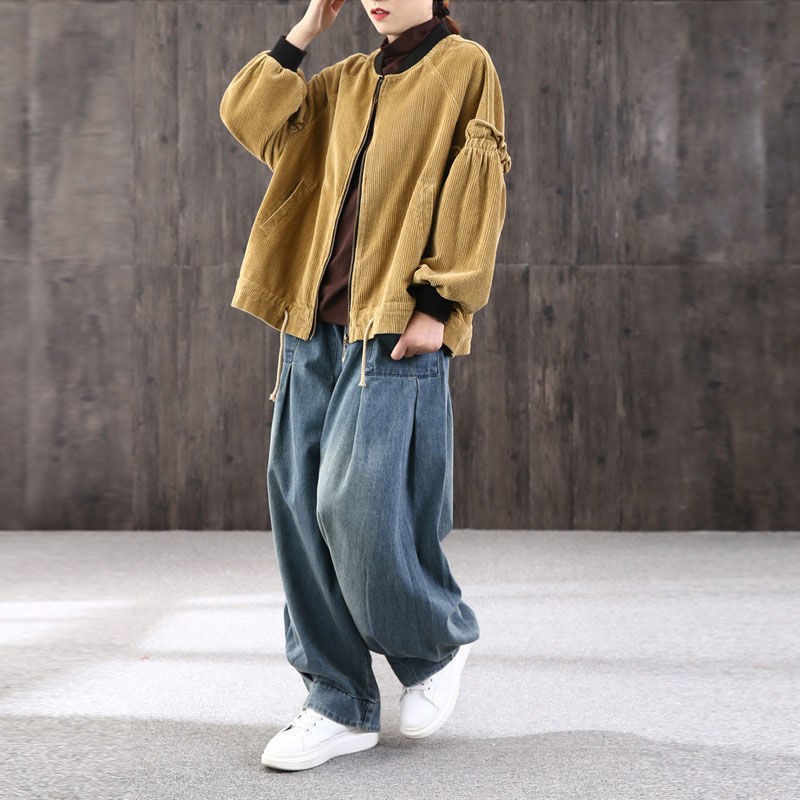 宽松大码哈伦牛仔裤女2021秋季胖mm萝卜裤休闲灯笼裤潮款